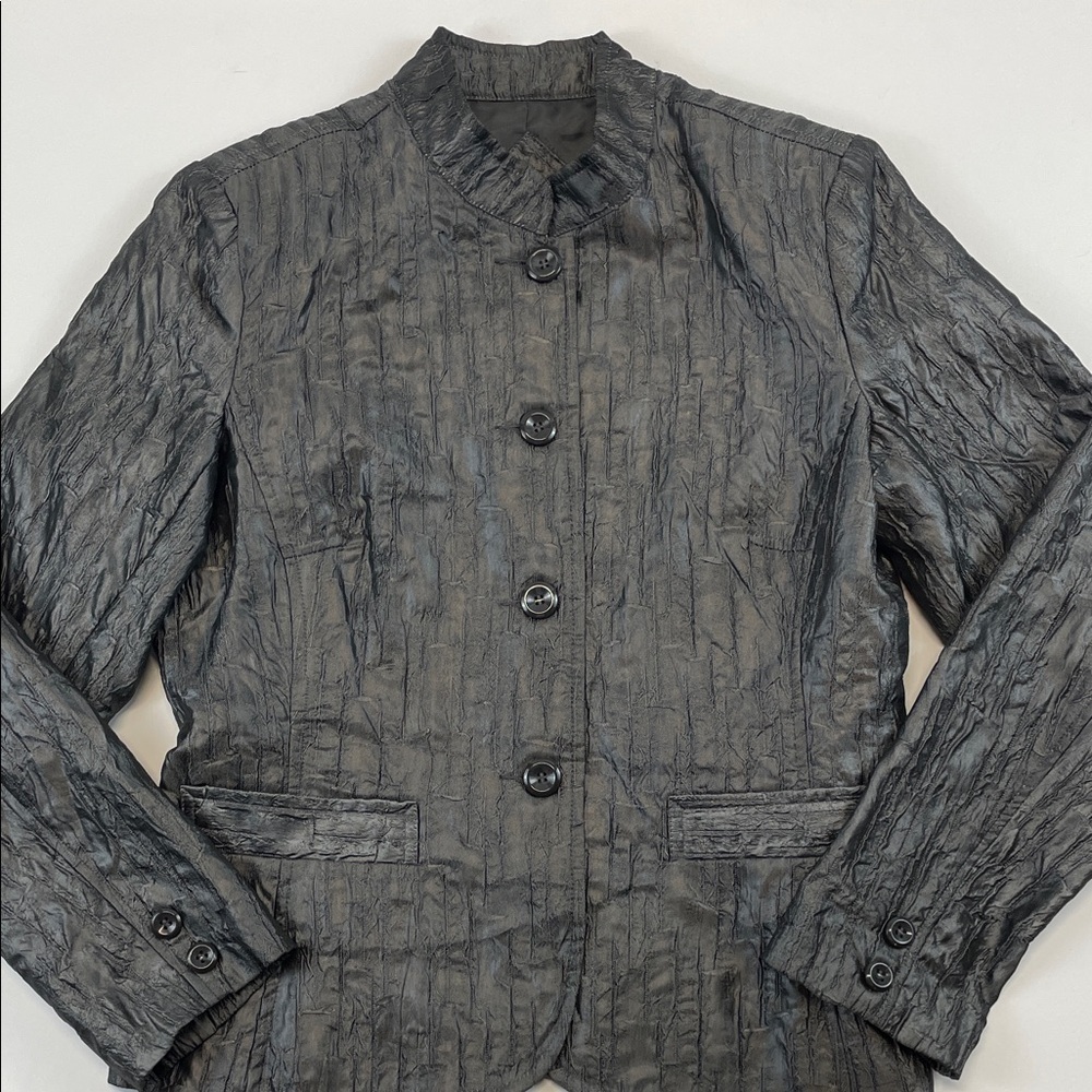 Erin by Erin London Crinkle Texture Jacket Women’s Button Front Blazer Sz M
